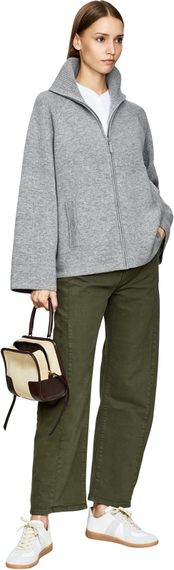 Schurwoll-Cashmere-Strickjacke mit Stehkragen Grau