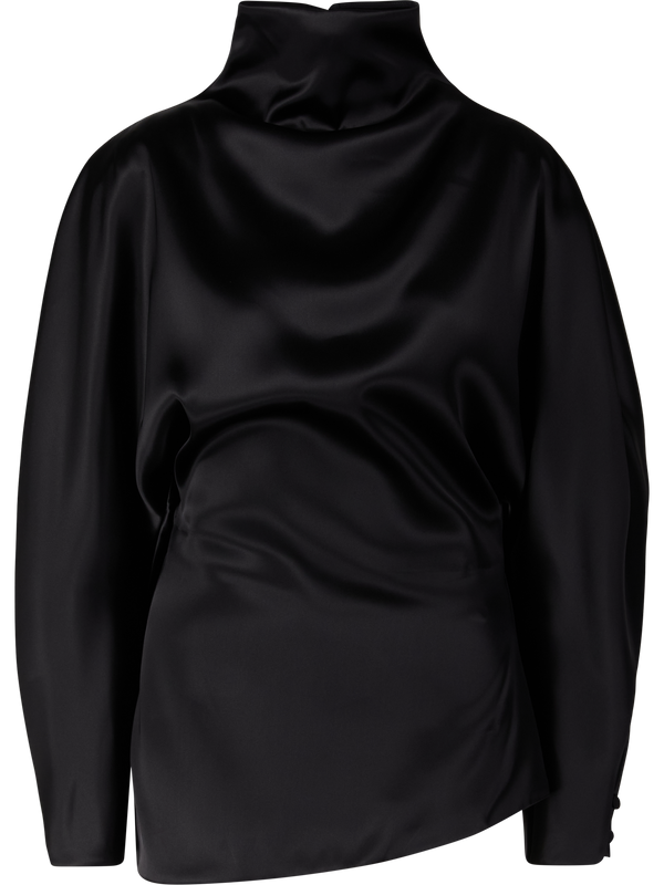 Satinbluse 'Harlow' mit Drapierung Schwarz