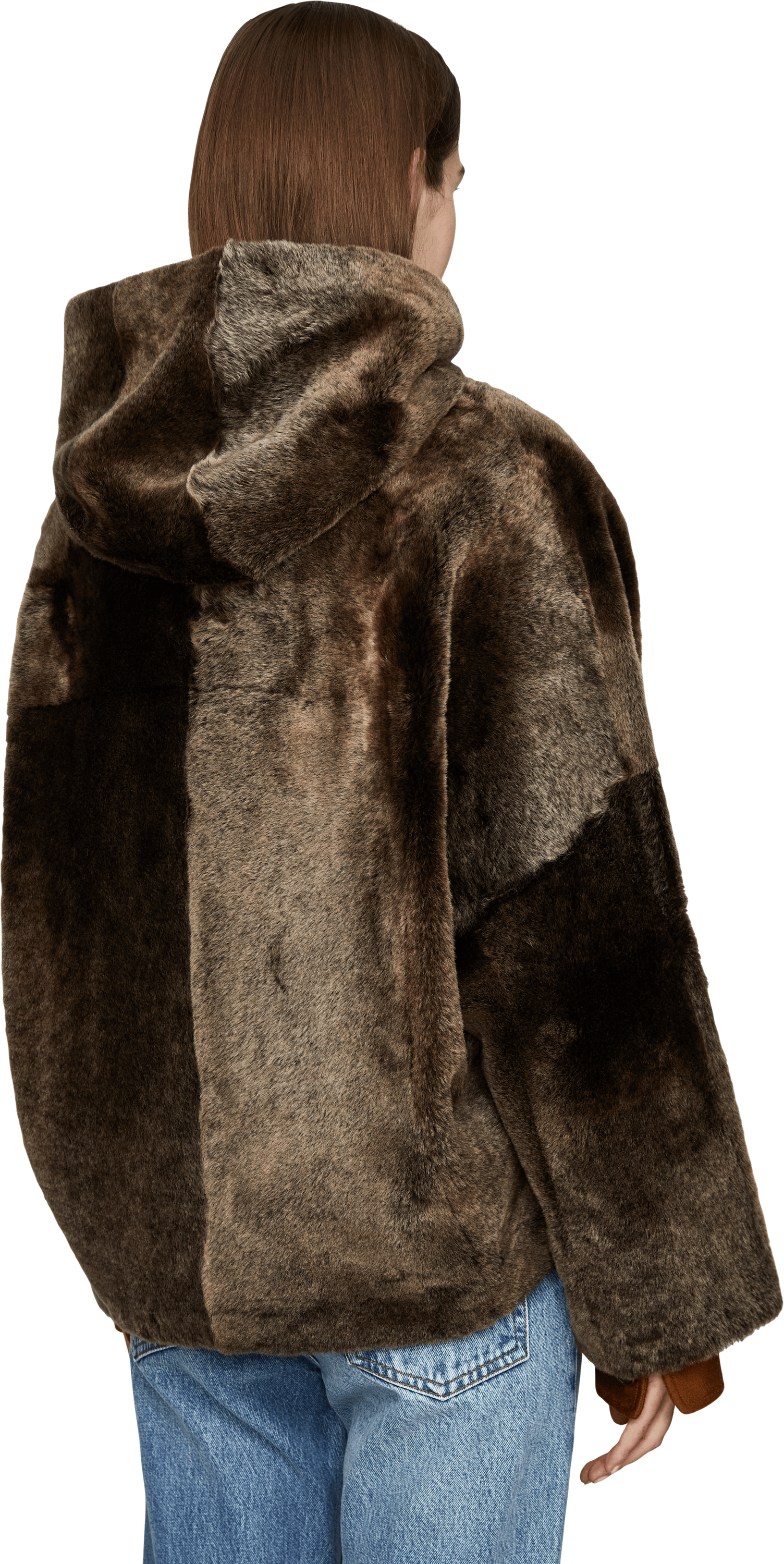 Yves Salomon Lammfelljacke mit Kapuze Braun, Rückansicht – UNGER.DE