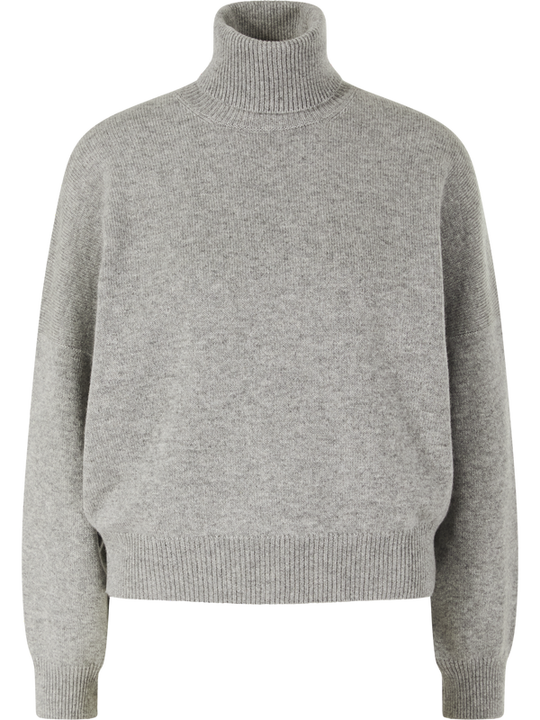 Cashmere turtleneck jumper with monili beads grey