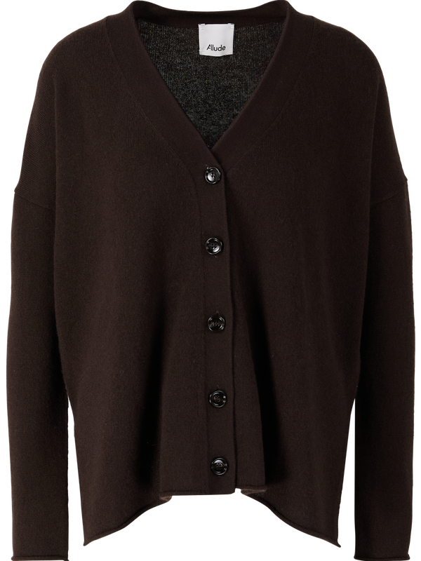 Cashmere-Strickjacke mit V-Ausschnitt Dunkelbraun