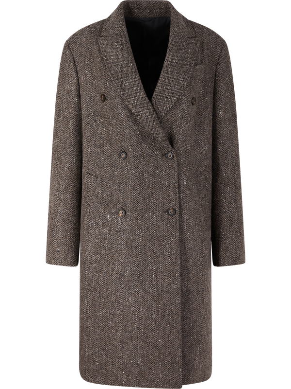 Double-breasted wool coat with sequins brown