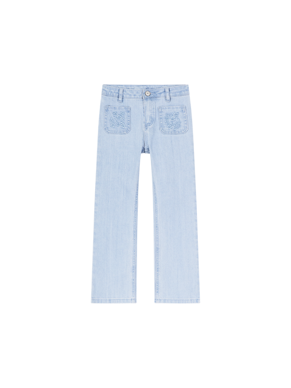 Bestickte Straight-Leg Jeans Hellblau