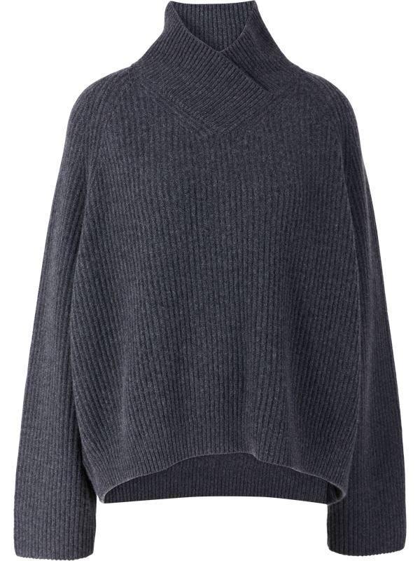 Cashmere-Pullover mit hohem überkreuztem Kragen Grau