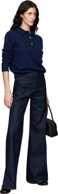 Cashmere polo jumper with decorative buttons – Midnight