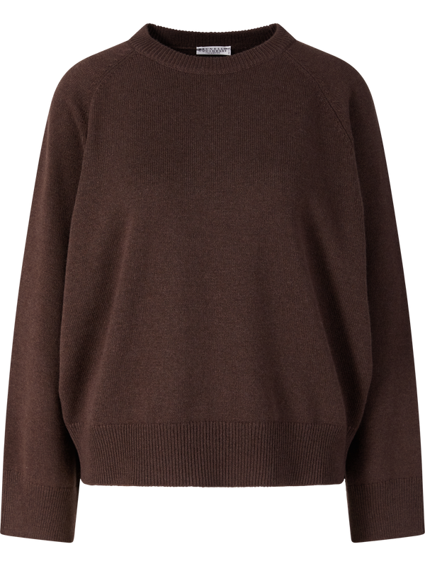Cashmere-Pullover mit Monili-Perlen Dunkelbraun