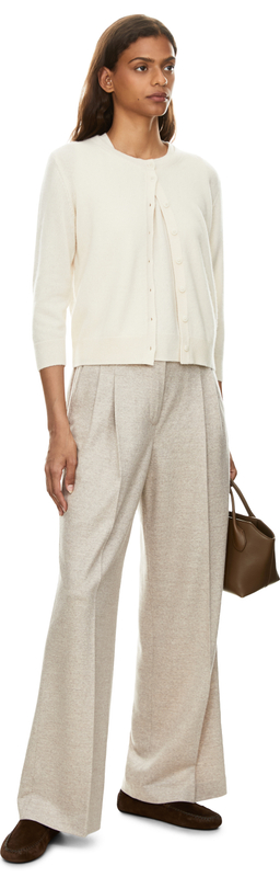 Wollhose 'Lainie Pepita' mit Bundfalten Alabaster/Taupe