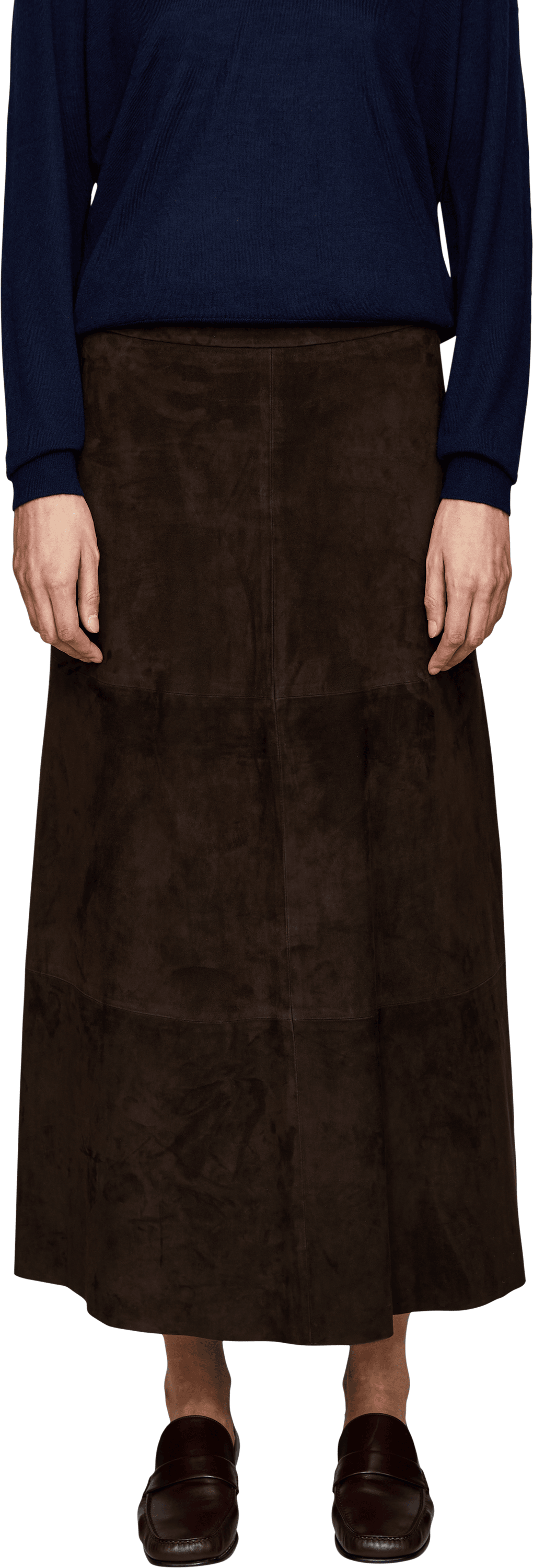 'S Max Mara 'Fiorire' flared skirt in dark brown suede, Front view – UNGER.DE