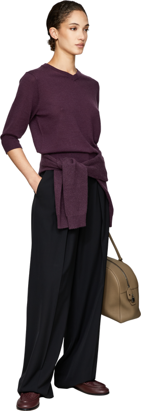 Kurzärmeliger Woll-Cashmere-Seidenpullover Blackberry