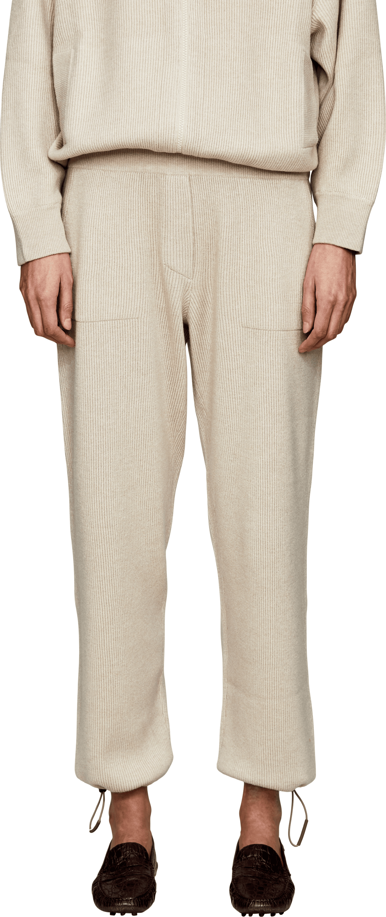 Brunello Cucinelli Gerippte Strickhose aus Schurwolle und Cashmere Crème, Frontansicht – UNGER.DE