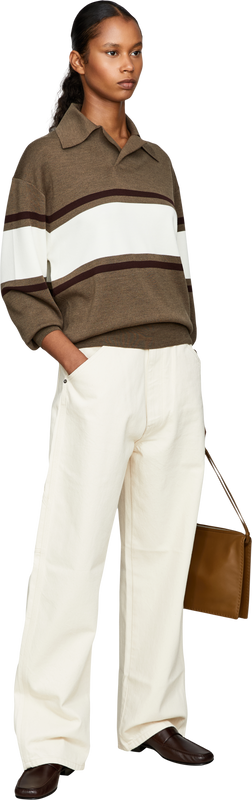 Striped wool polo jumper brown