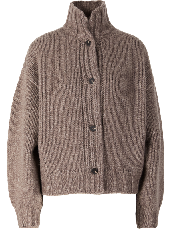 Cashmere-Seidenstrickjacke mit Stehkragen Beige Melange