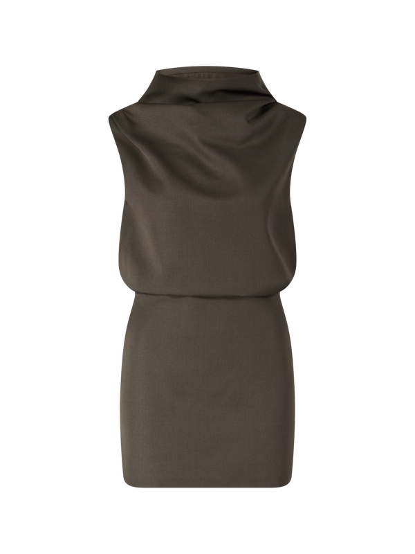 'Astor' dress in virgin wool, carnation