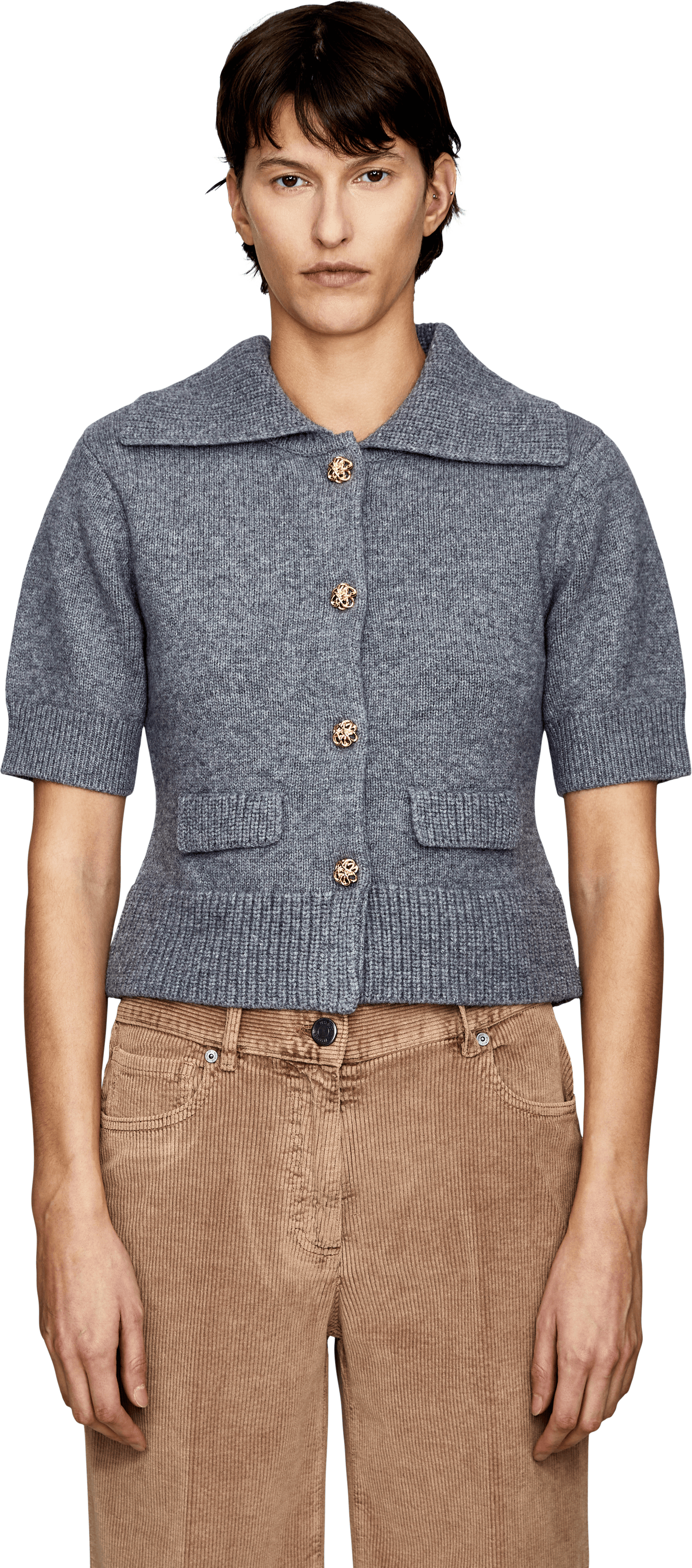 Frame 'The Doll' Grey Virgin Wool Cardigan, Front view – UNGER.DE
