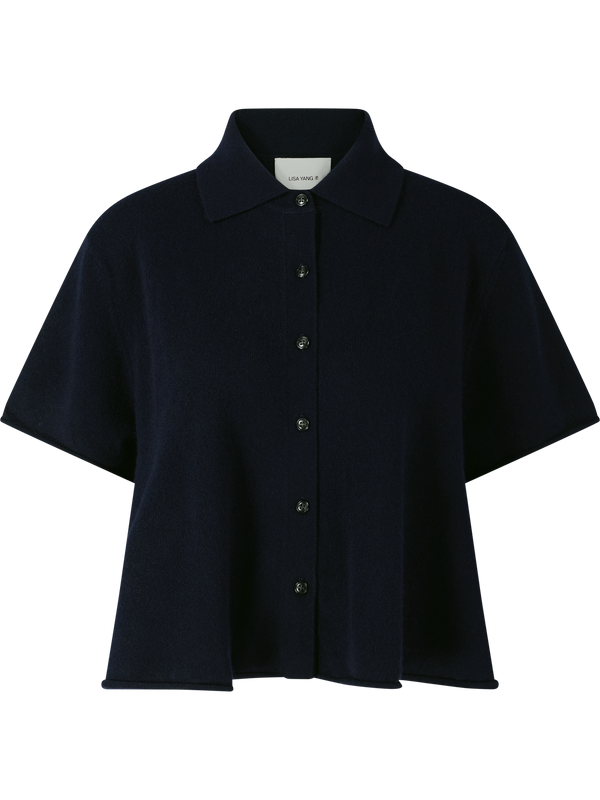 Kurzärmelige Cashmere-Strickjacke 'Leith' Navy