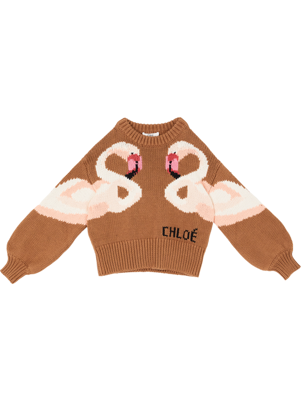 Knitted jumper with logo lettering – brown