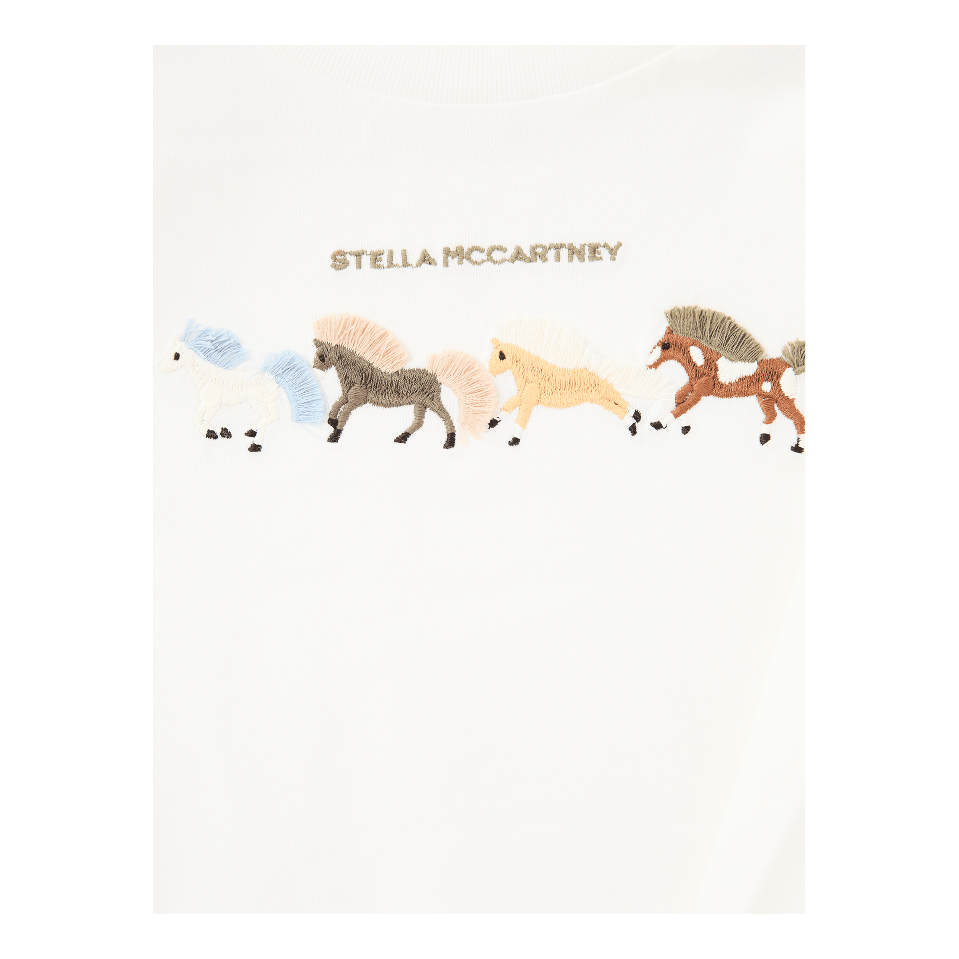 Stella McCartney Kids T-Shirt mit Pferde-Stickerei Crème, Frontansicht – UNGER.DE