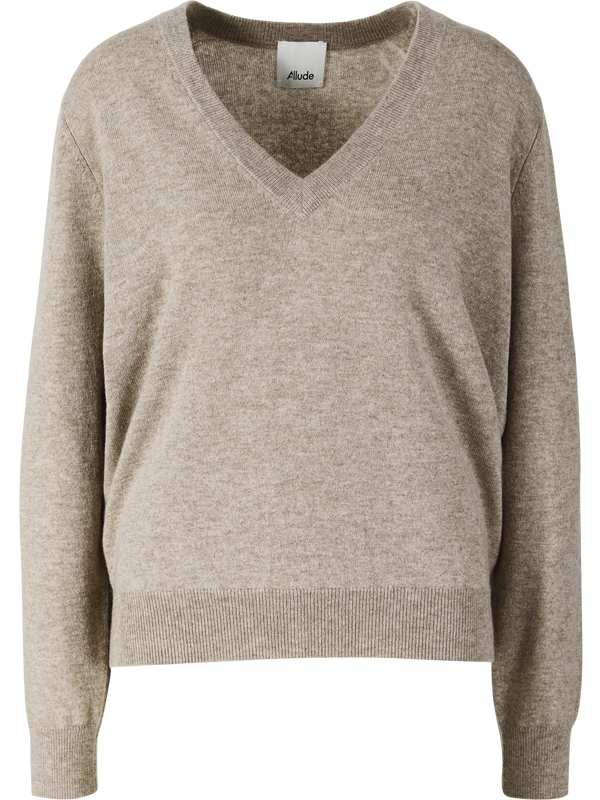 Beige V-neck cashmere jumper
