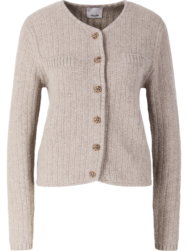 Cashmere-Strickjacke mit goldfarbenen Knöpfen Beige