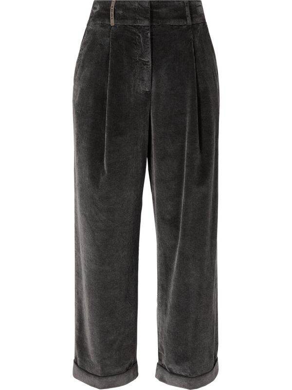 Wide-leg corduroy trousers with pleats eucalyptus