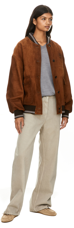 Lederjacke mit Sticklogo Braun