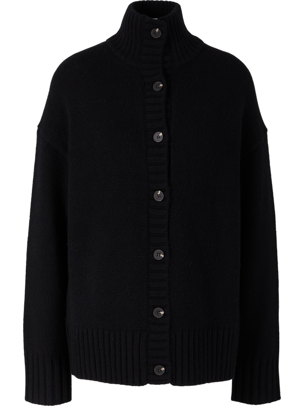 Lange Cashmere-Strickjacke mit Stehkragen Black