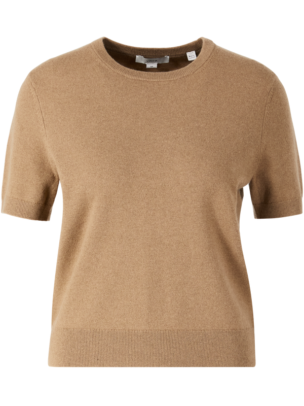 Short-sleeved wool and cashmere jumper light brown