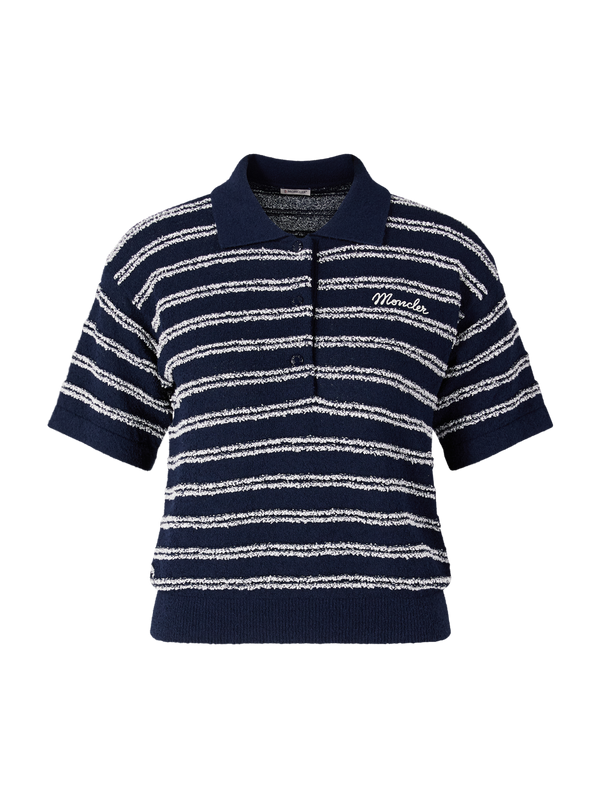 Gestreiftes Poloshirt aus Bouclé-Krepp Marineblau