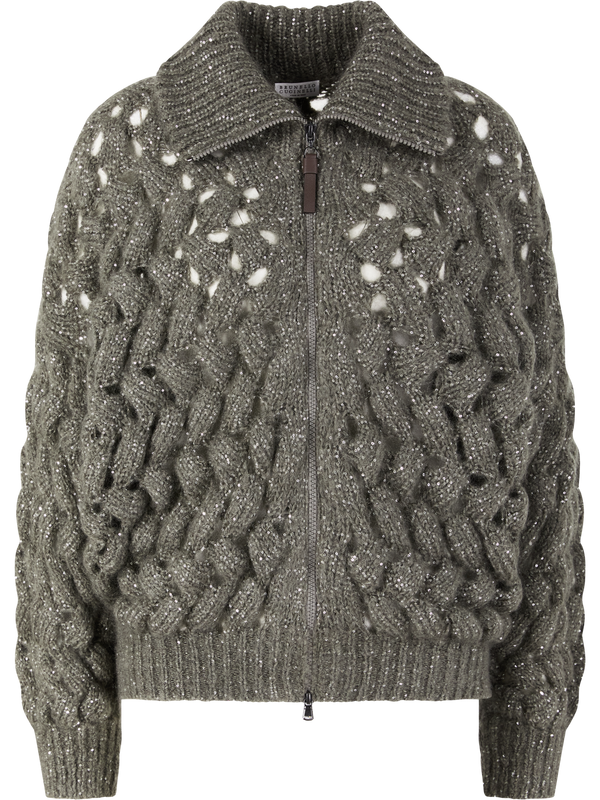 Dazzling-Waves-Strickjacke aus Mohair in Olivgrün