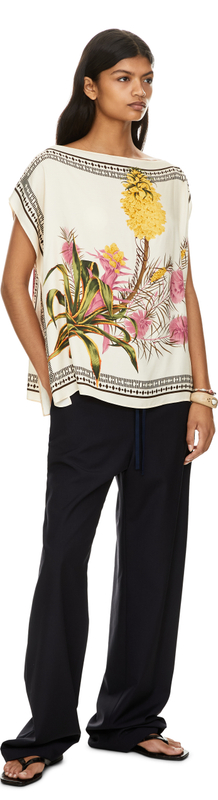 Asymmetrisches Top aus bedrucktem Viskose-Twill Beige