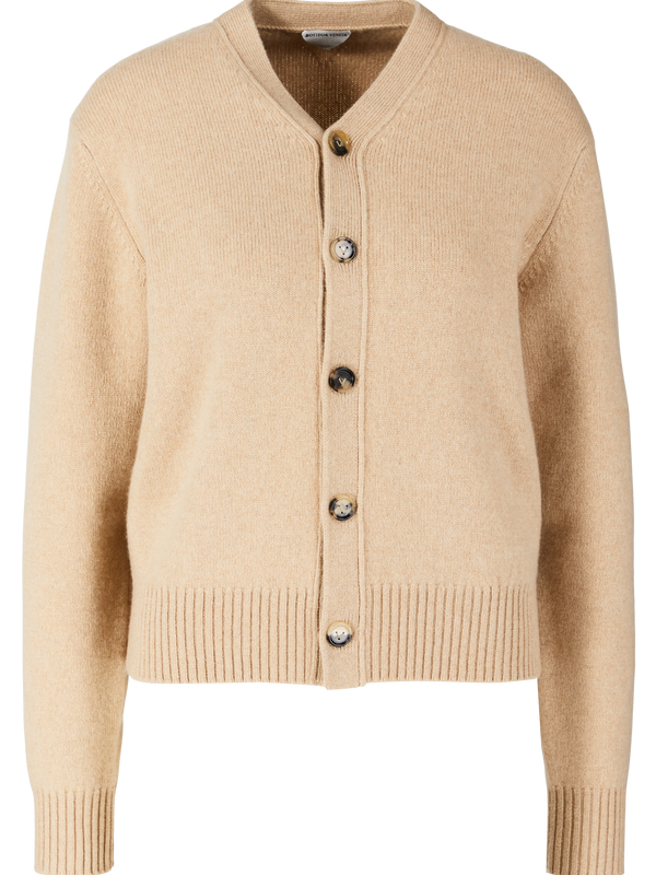 Cashmere cardigan with intrecciato leather light brown