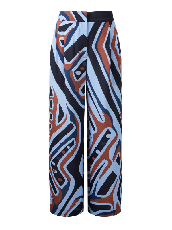 Seidenhose 'Fonda' mit Muster Blau/Braun