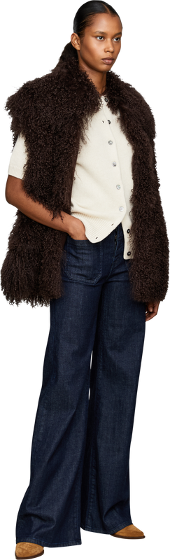 Vest made from curly lambskin dark brown