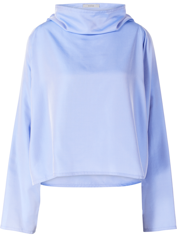 Oversized silk top with batwing sleeves light blue