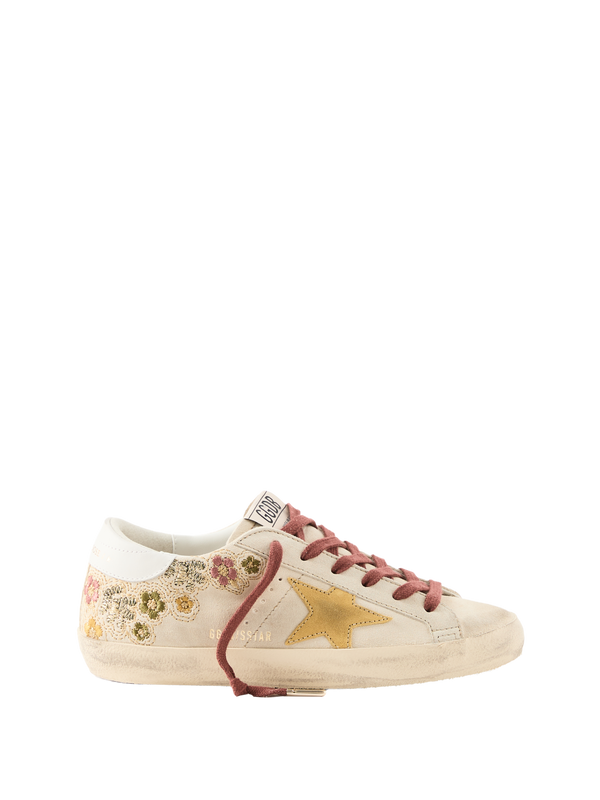 Sneaker 'Super-Star' mit Blumenstickerei Beige