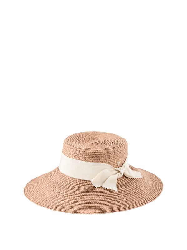 Raffia sun hat 'Tilly' with a bow beige
