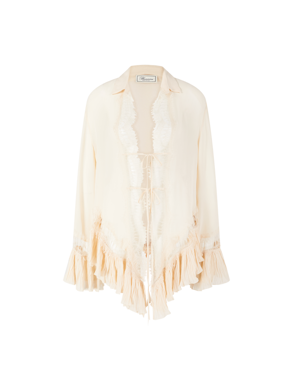 Hemd 'Georgette' mit Spitzenbesatz Beige