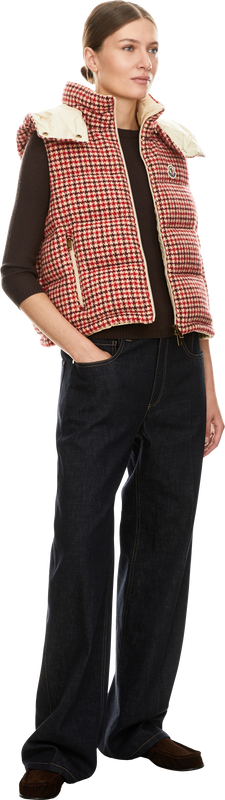 'Niverolle' houndstooth down gilet in multicoloured wool