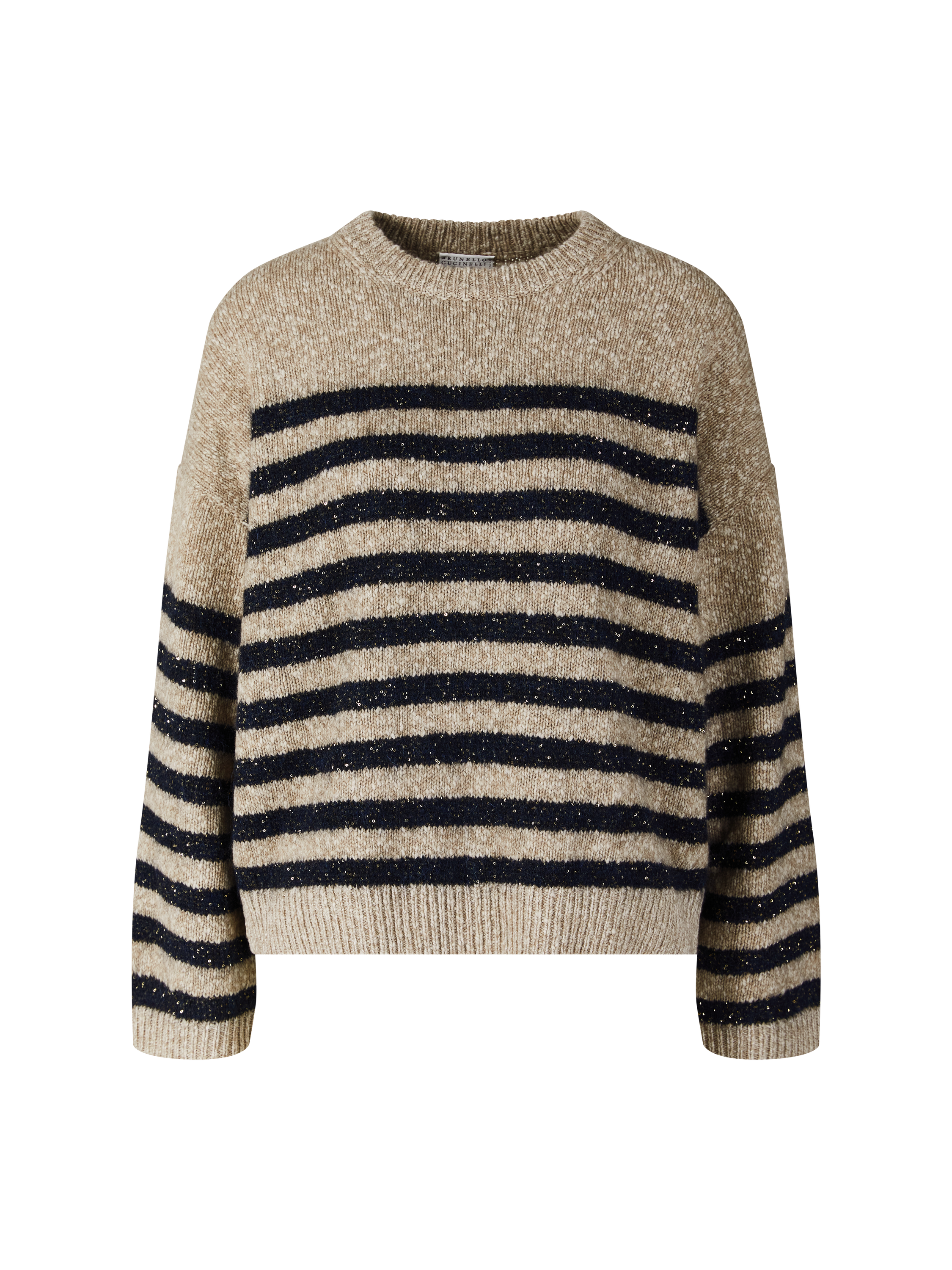 Lammwoll-Cashmere-Pullover mit Pailletten Beige