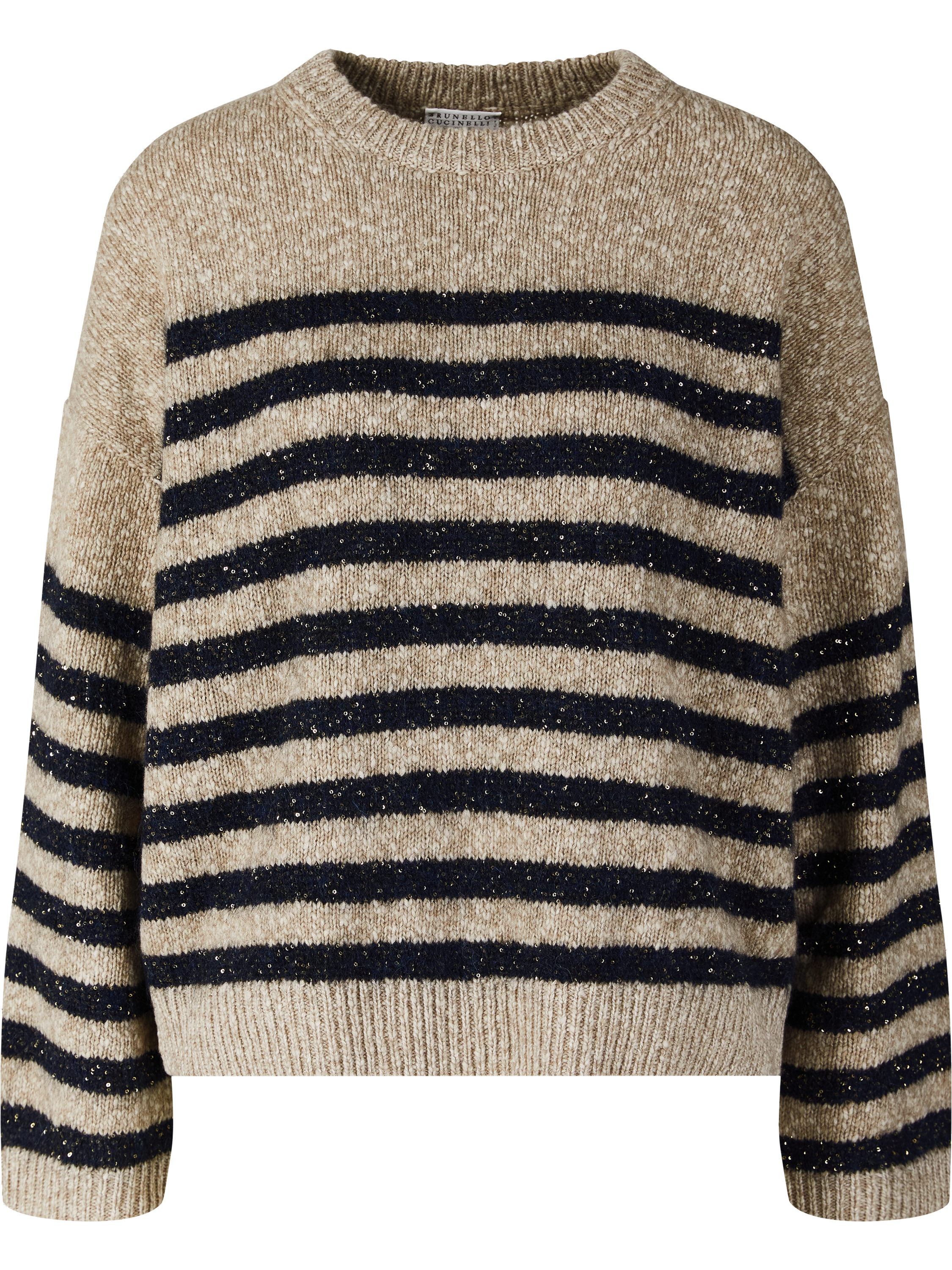 Lammwoll-Cashmere-Pullover mit Pailletten Beige