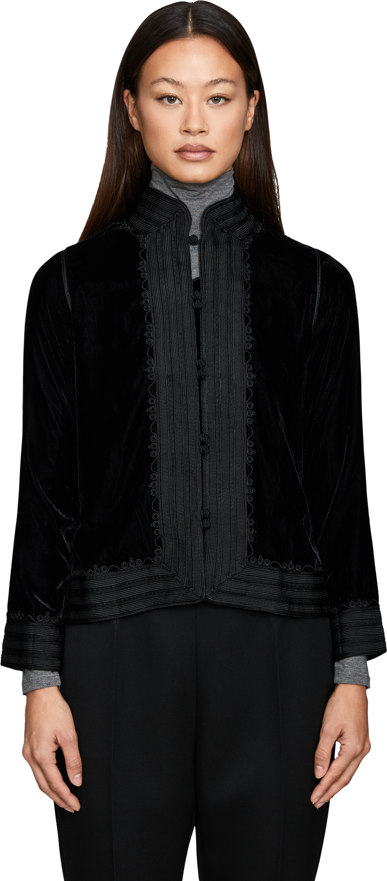 Folkloore Blazer aus Samt Schwarz, Frontansicht – UNGER.DE