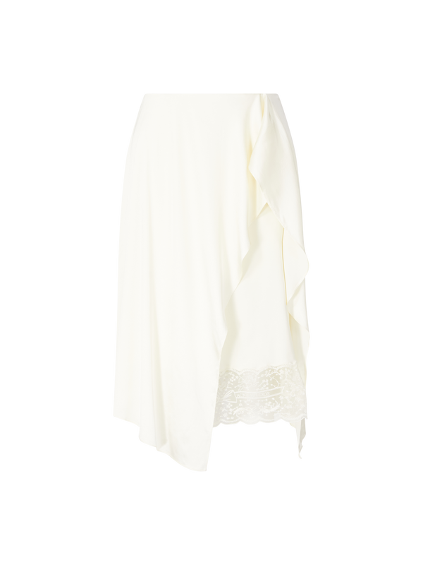 Midirock aus Satin mit Spitze Beige