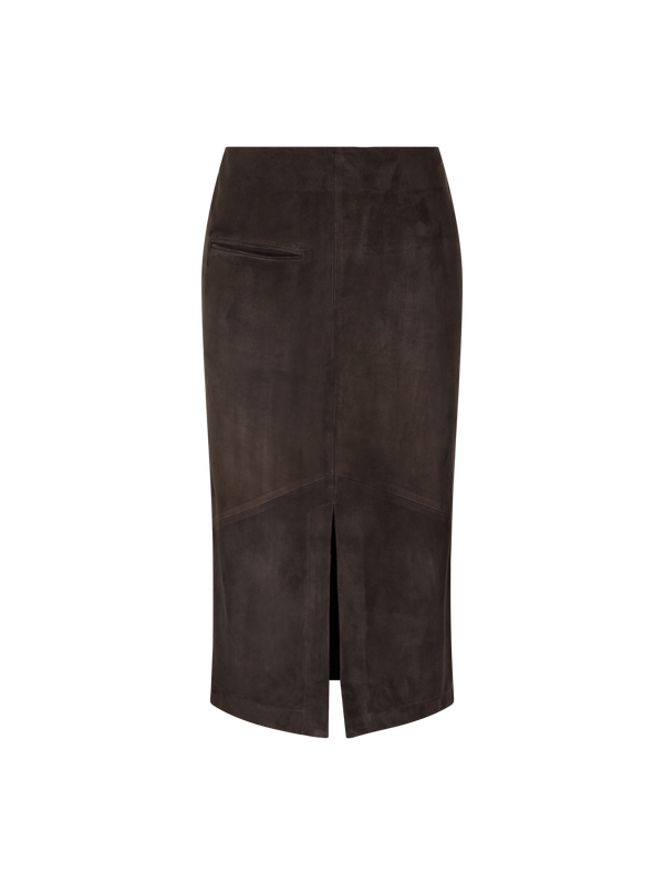Bleistiftrock 'Niki' aus Lammveloursleder Dunkelbraun