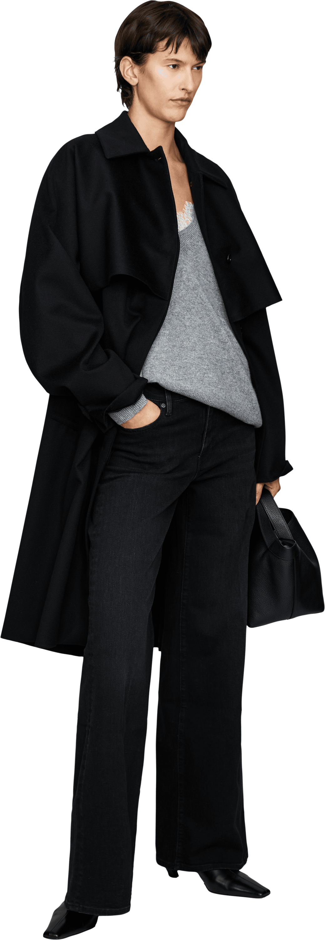 JIL SANDER Oversized coat in water-repellent wool, black, Modelview – UNGER.DE