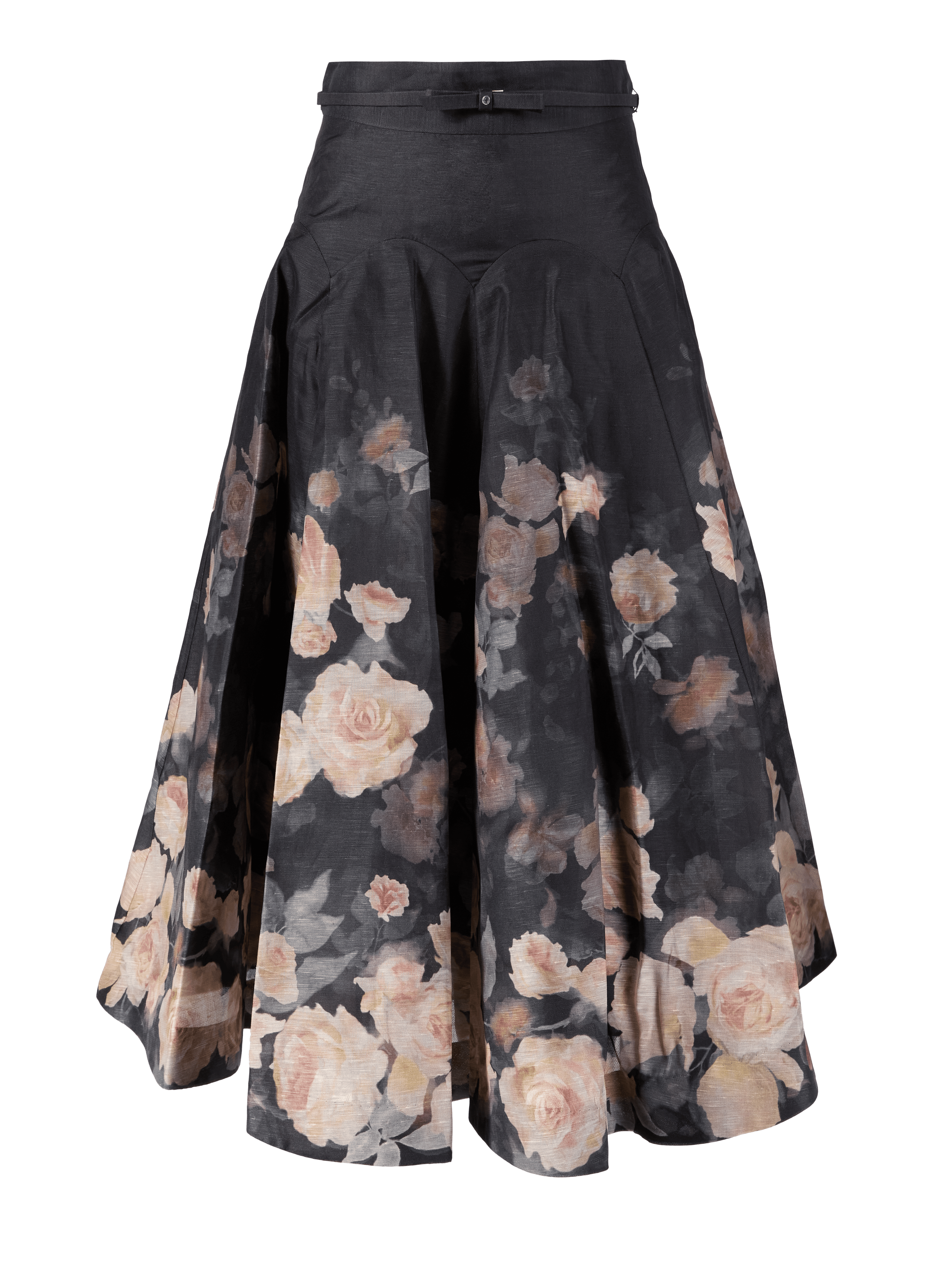 Flared linen-silk skirt 'Crush' black