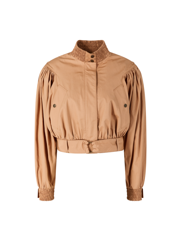 Geraffte Cropped-Jacke aus Baumwollpopeline Braun