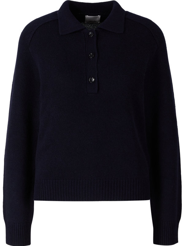 Woll-Cashmere-Pullover mit Polokragen Marineblau