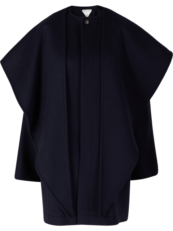 Wool-cashmere coat with cape navy blue