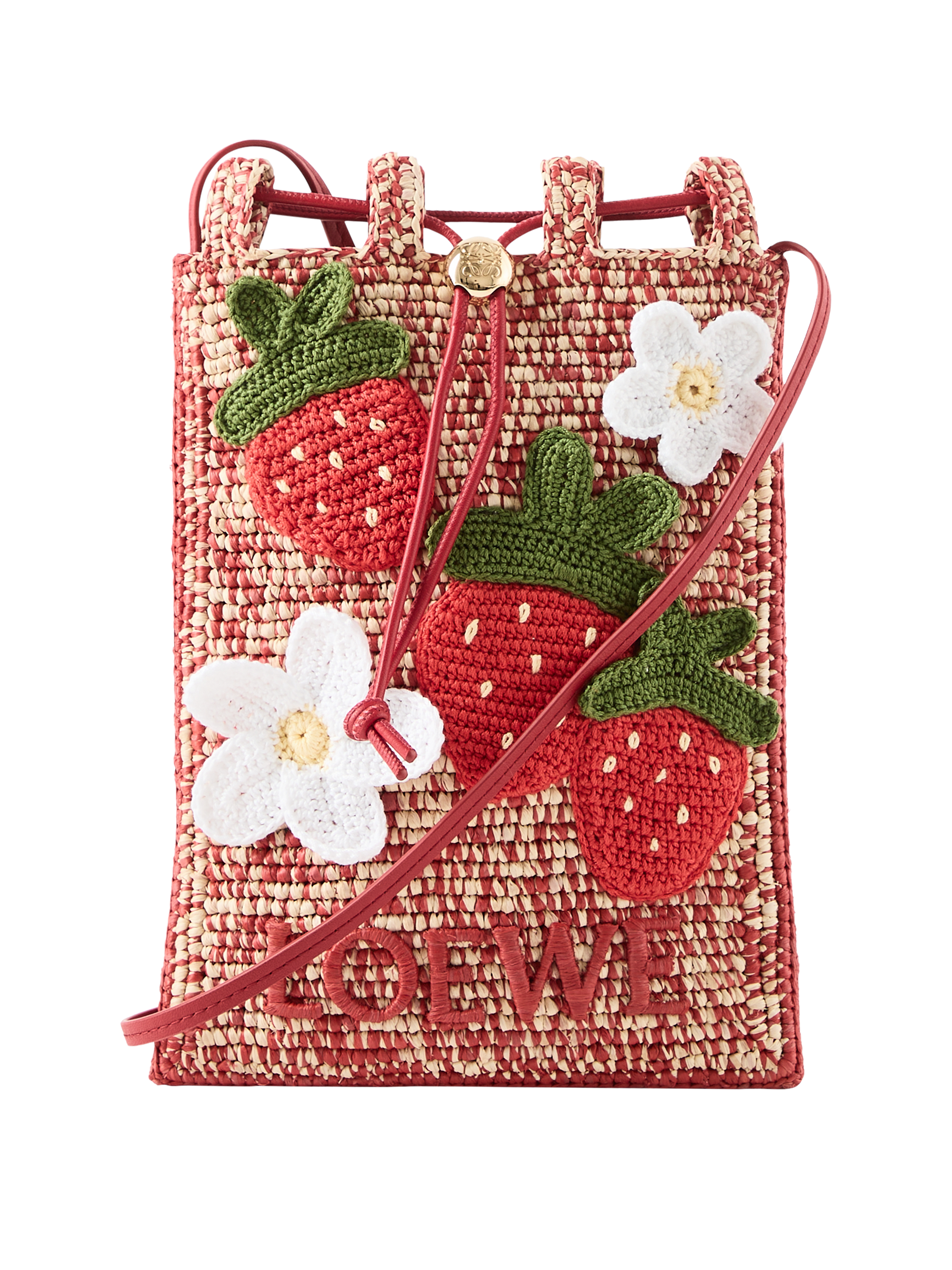 Raffia-Beuteltasche Paula's Ibiza 'Strawberries' Multicolor Red