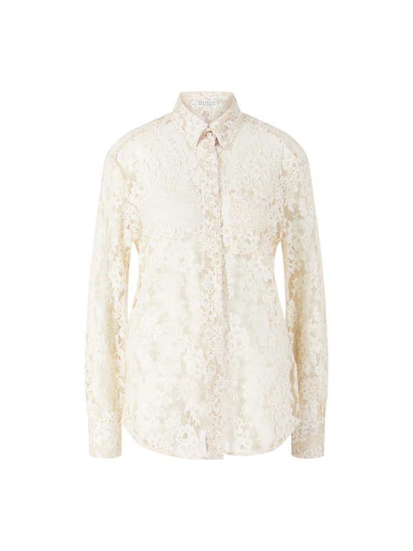 Spitzenhemd aus Blumenjacquard Beige